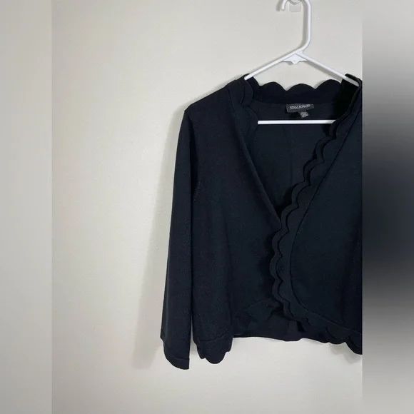 Nina Leonard Scallop Hem Bolero Black Cardigan Women's Event Classic Size 1X - Picture 4 of 13